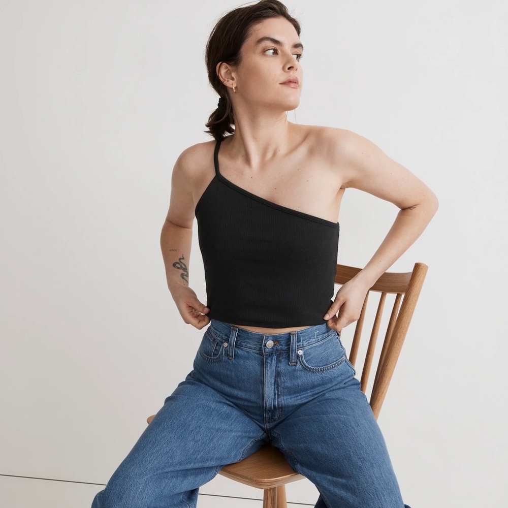 MADEWELL One-Shoulder Crop Tank in Sleekhold